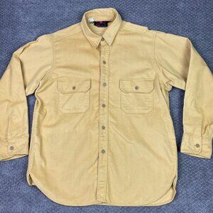 Vintage Johnson Woolen Mills Chamois Shirt Mens XL Yellow USA Button Up Flannel
